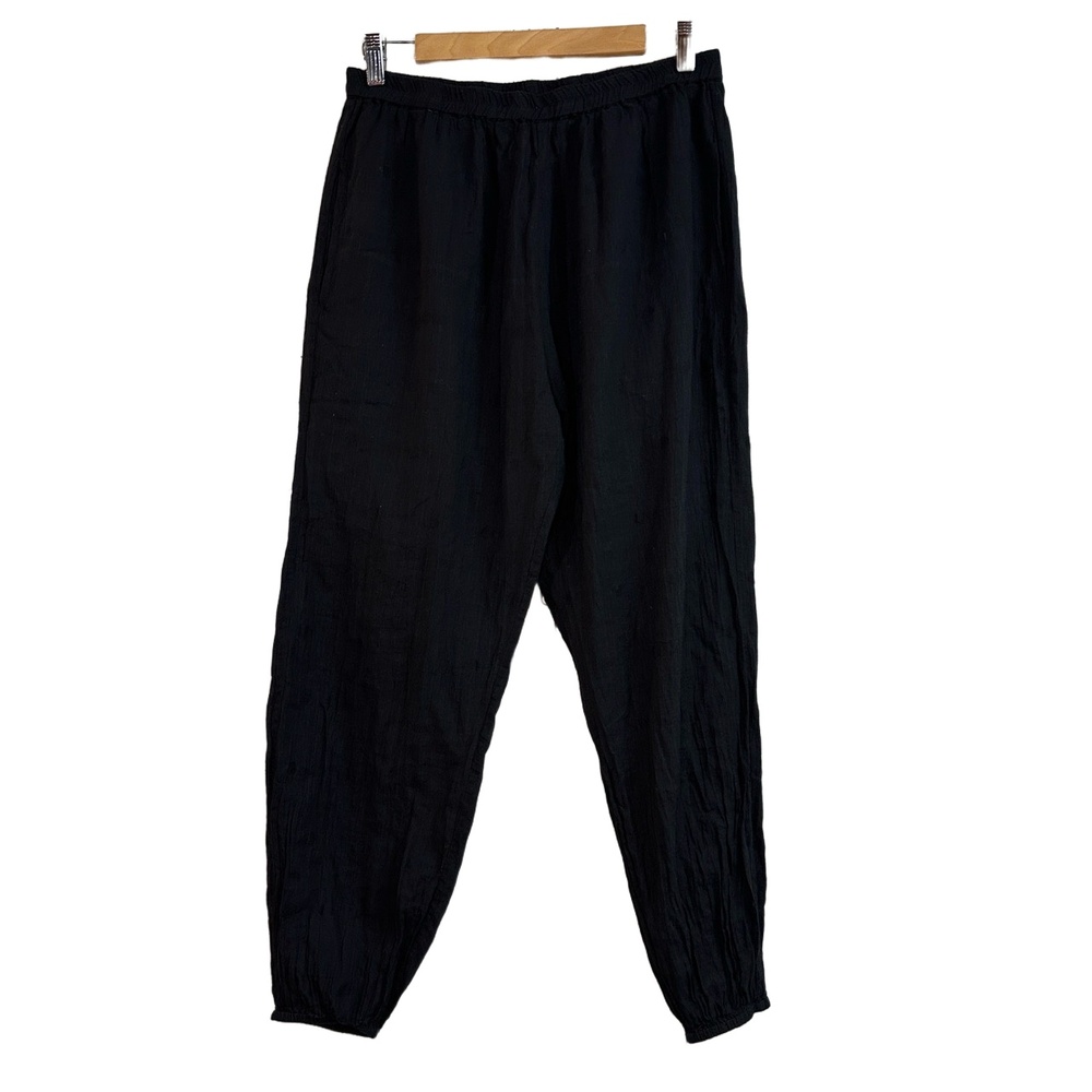 Beklina‎ Womens Black 100% Cotton Gauze Elastic Waist Tapered Polka Dot Pants L